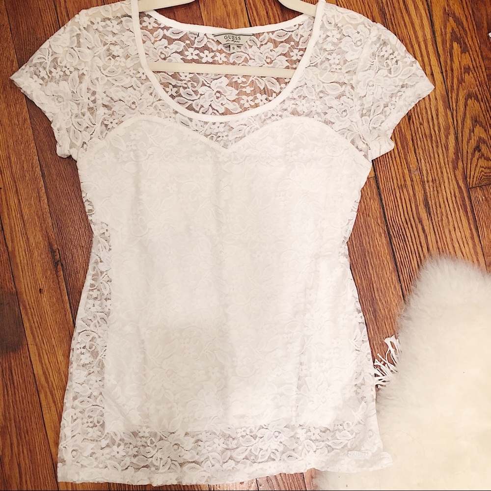GUESS Lace and Cotton Tee